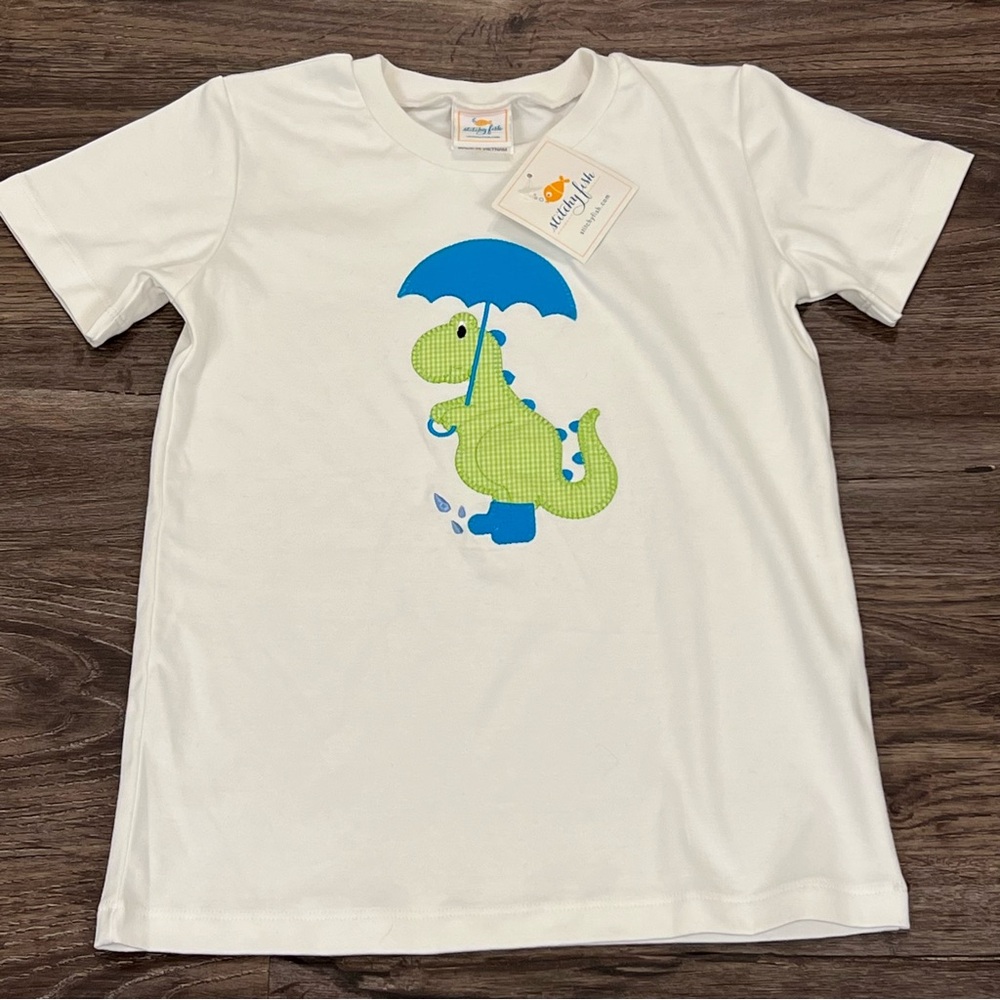 Stitchy Fish Boys Rainy Day Dinosaur Appliqué Shirt Size 8 - New With Tags!